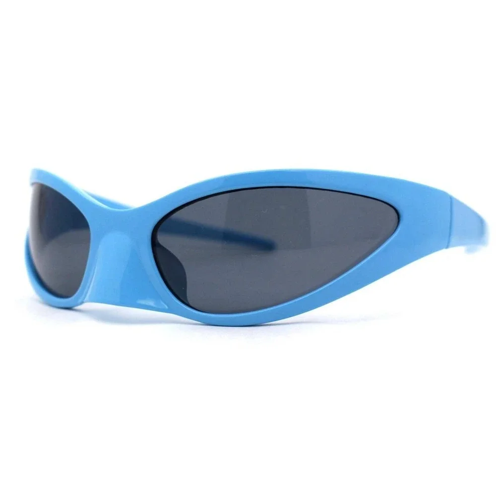 Sunglasses‎ Blue Frame Black Lens Street Trendy Wear Shield Wrap Around UV400